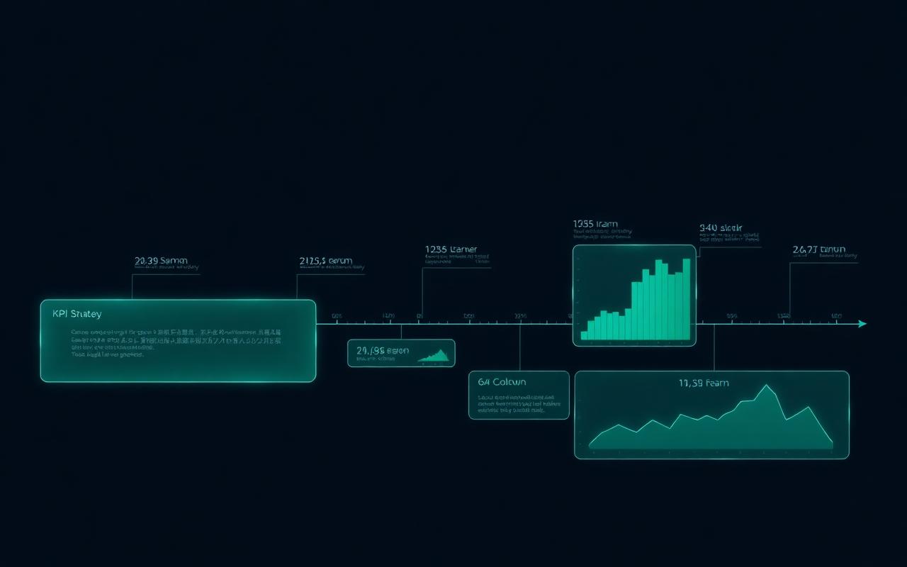 Roadmap-gränssnitt med milstolpar och KPI-diagram
